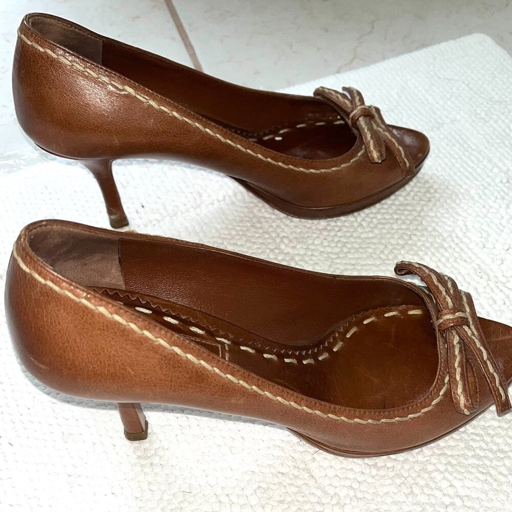 Prada tobacco peep-toe